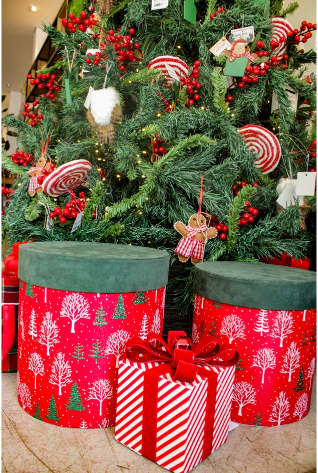 Caixa de Presente Veludo Vermelha e Verde Natal